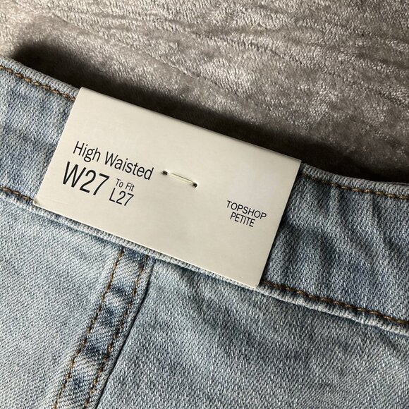 Topshop Moto Women's Light Blue Button Front Denim Mini Skirt 27” Petite NWT - Picture 4 of 10